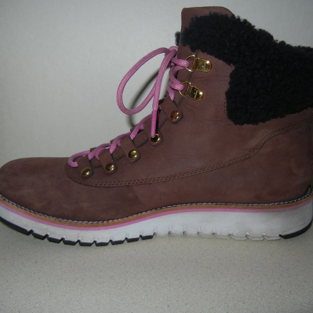 Cole Haan Sz 9 Womens Grand Explore Boot Waterproof Shearling Hiker Wedge Suede - Picture 2 of 11